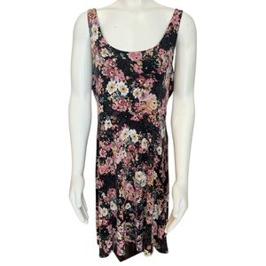 Scoop Neck Tank Dress Midi Floral Maurices 24/7 - Size Large Black Pink